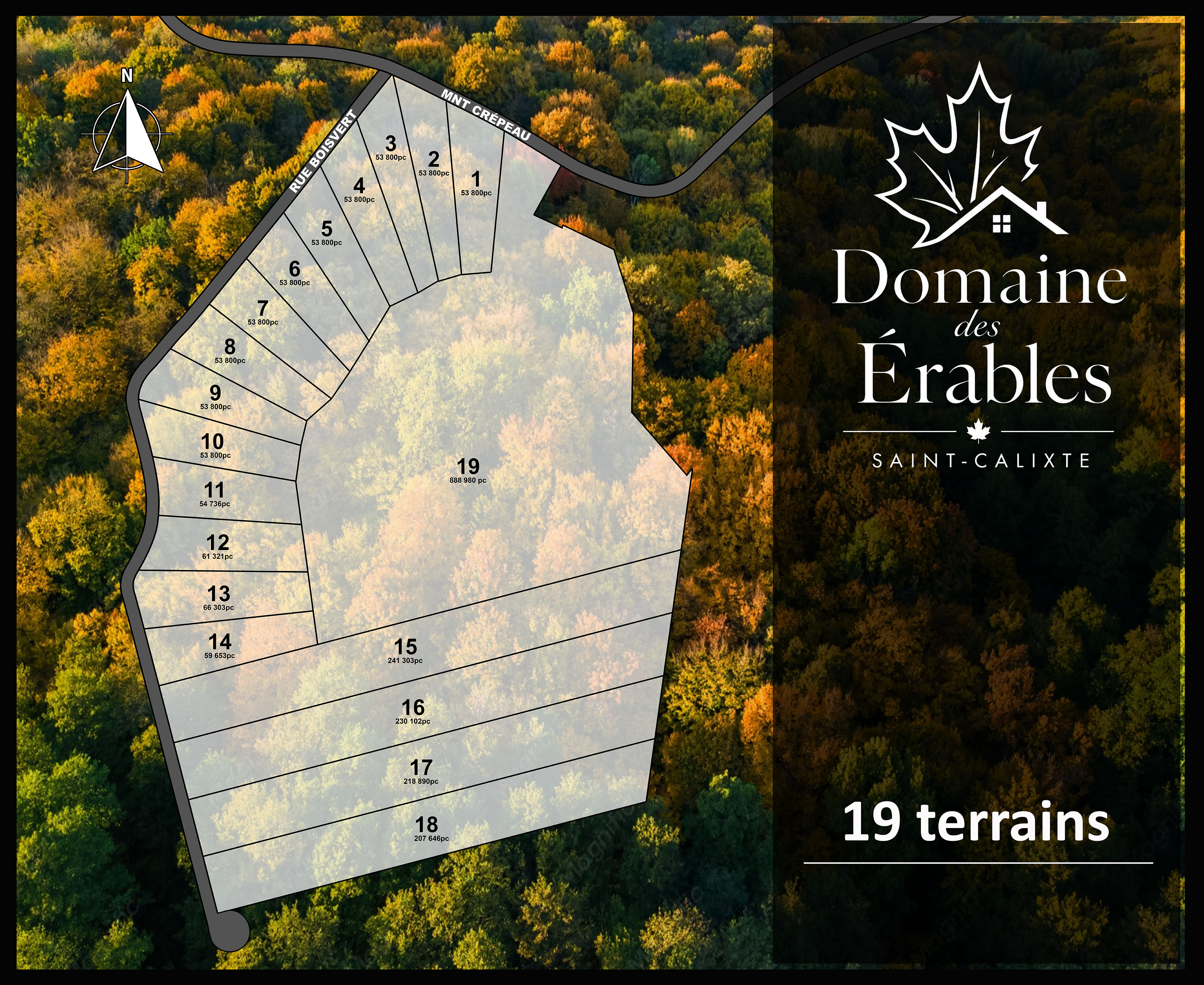 Carte illustrée des 19 terrains du Domaine des Érables — Lanaudière